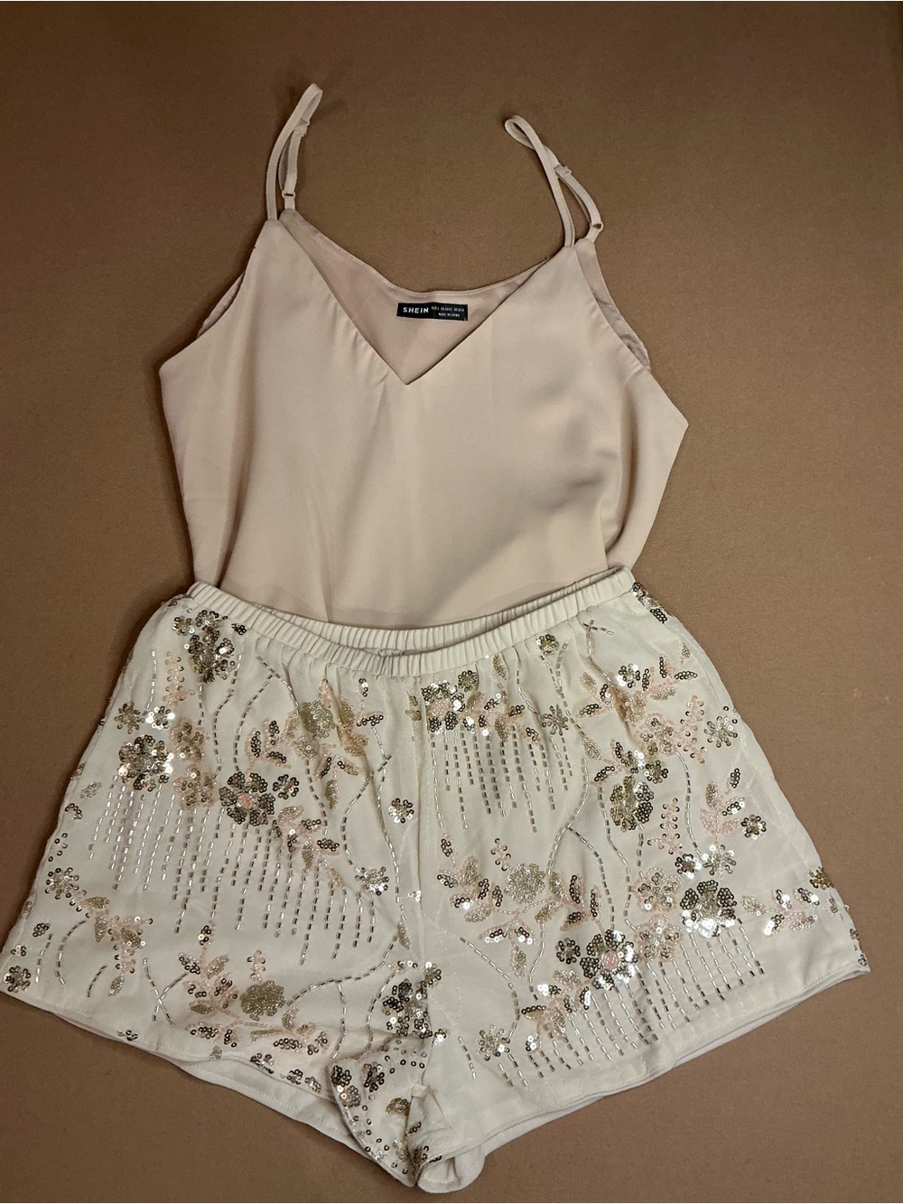 Sequin & bead embellished shorts and cami tank set